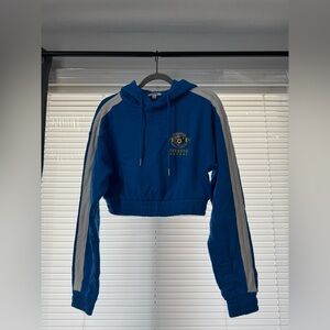 Blue Cropped Hoodie with White Stripes